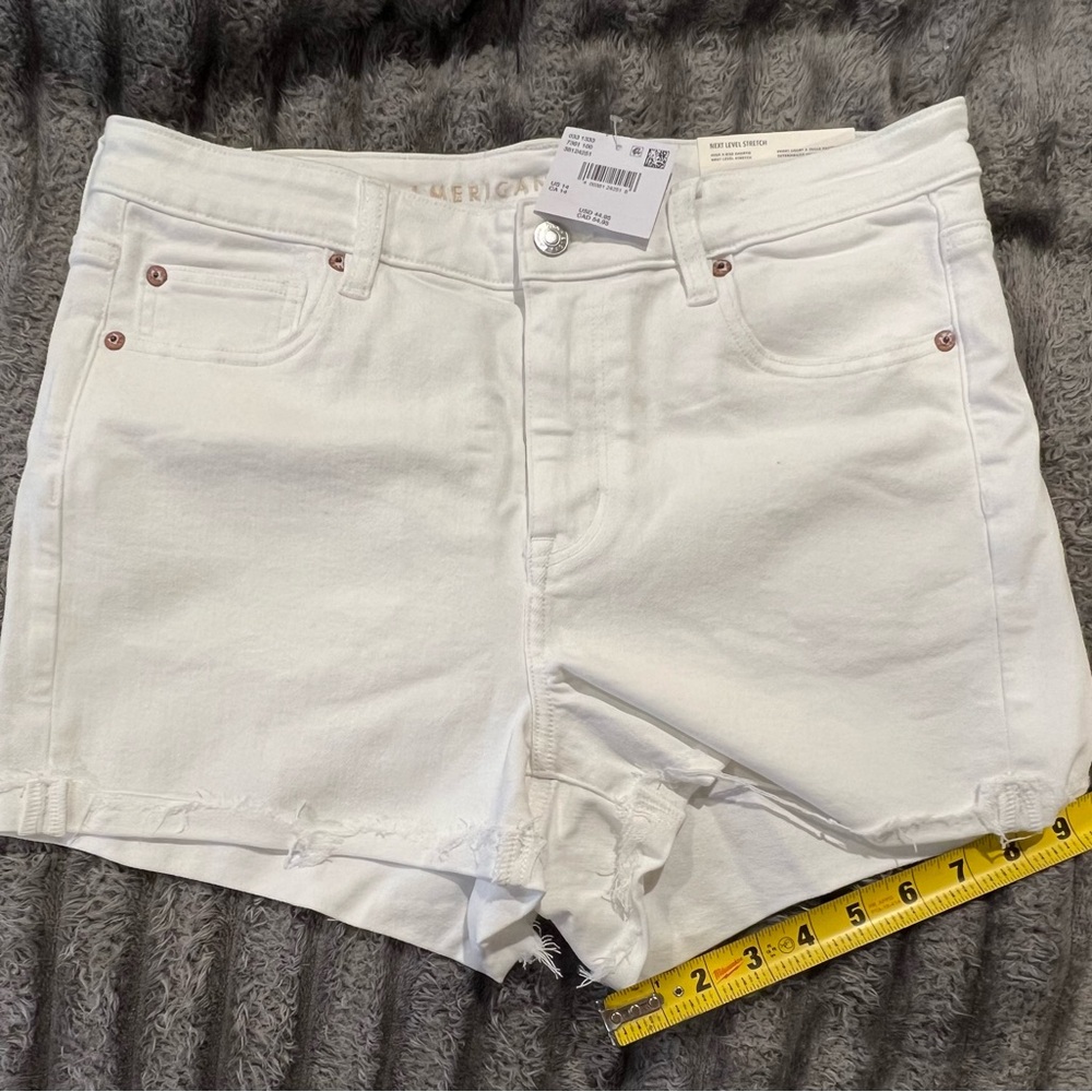 American Eagle Outfitters White Jean Shorts High-Waisted Distressed